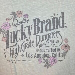 Lucky Brand Graphic Tee Womens S Floral Embroidered Slub Cotton Cream Off White
